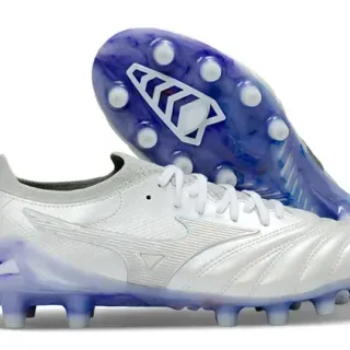 Mizuno Morelia Neo White and Translucent Blue Firm-Ground Soccer Shoes