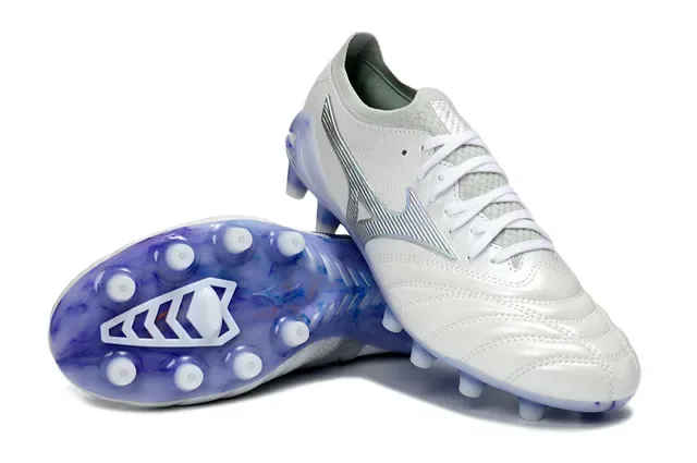 Mizuno Morelia Neo White and Translucent Blue Firm-Ground Soccer Shoes 4
