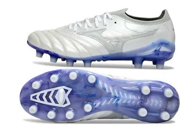 Mizuno Morelia Neo White and Translucent Blue Firm-Ground Soccer Shoes 6