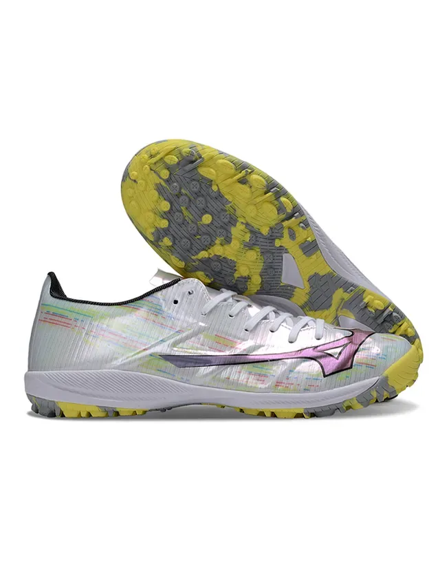 Mizuno White Multicolor Iridescent Upper Glitch-Print Detailing Artificial-Grass Soccer Shoes 1