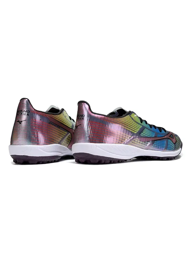 Mizuno White Multicolor Iridescent Upper Glitch-Print Detailing Artificial-Grass Soccer Shoes 11