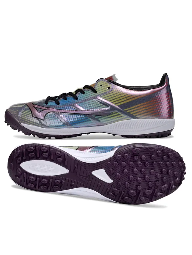 Mizuno White Multicolor Iridescent Upper Glitch-Print Detailing Artificial-Grass Soccer Shoes 12