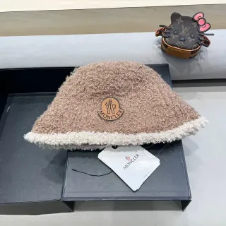 Moncler Beige White Bouclé Shearling Two-Tone Trim Bucket Hat