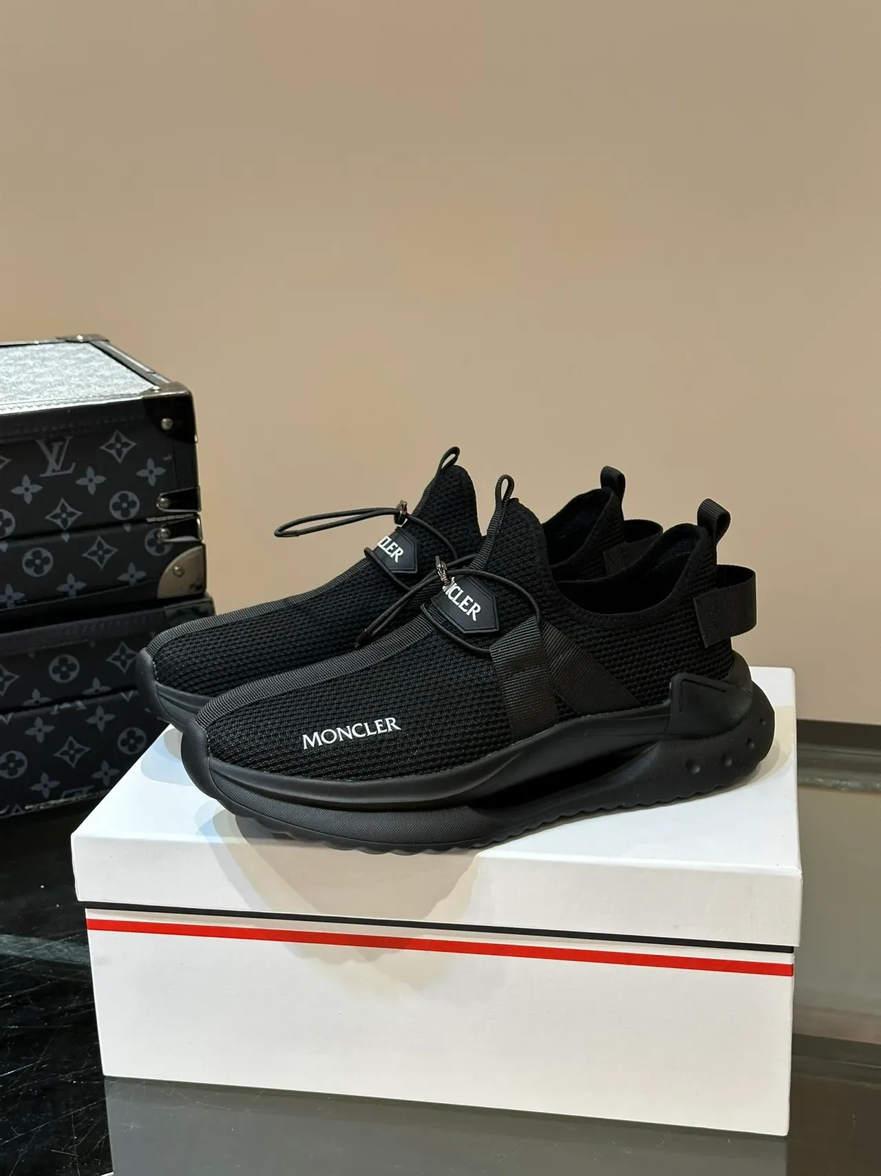 Moncler Noir Tricot Slip-On Détail Sangle Élastique Lifestyle Sneakers 5