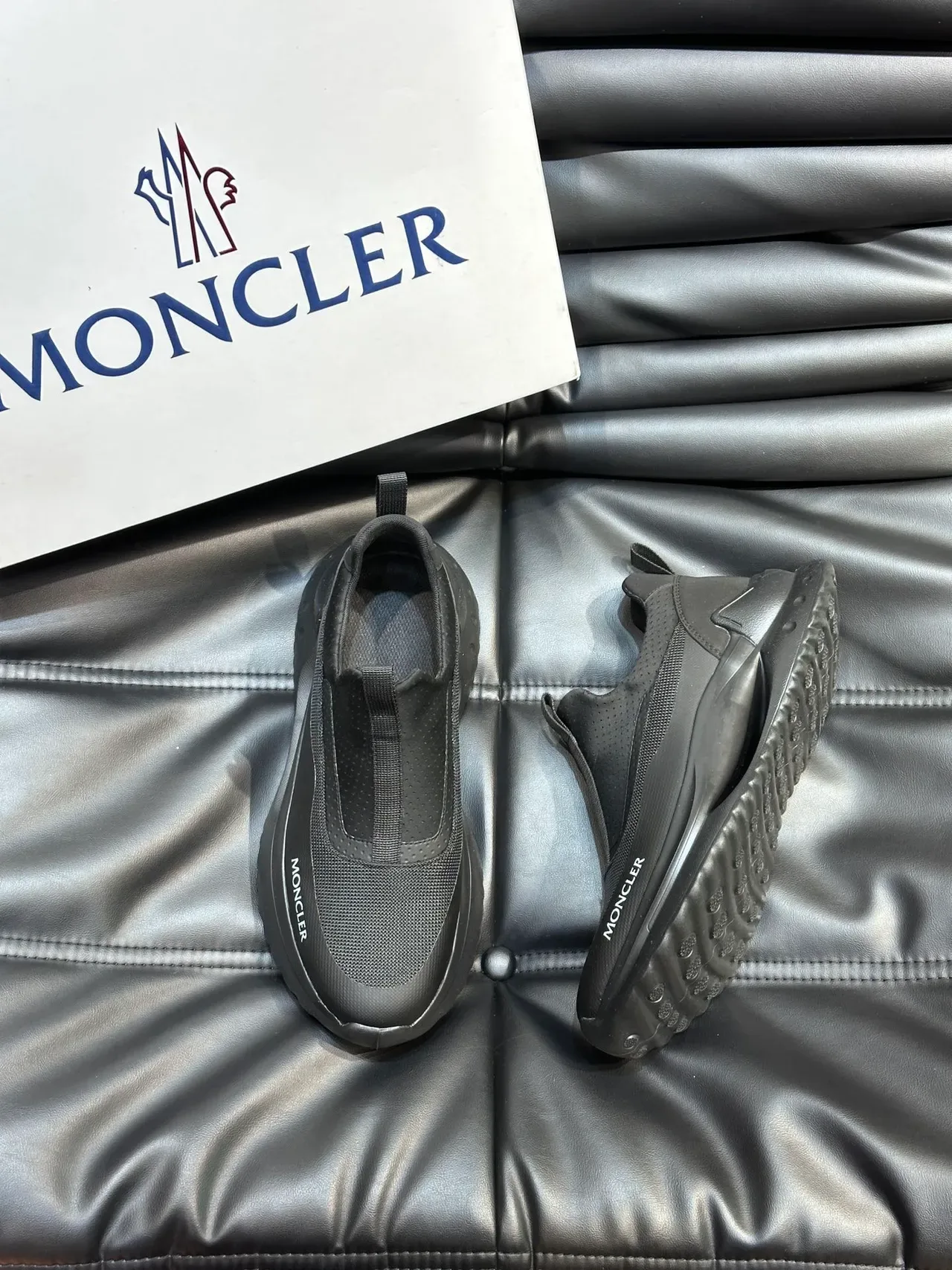 Moncler Black Slip-On Perforated Mesh Sneakers 5