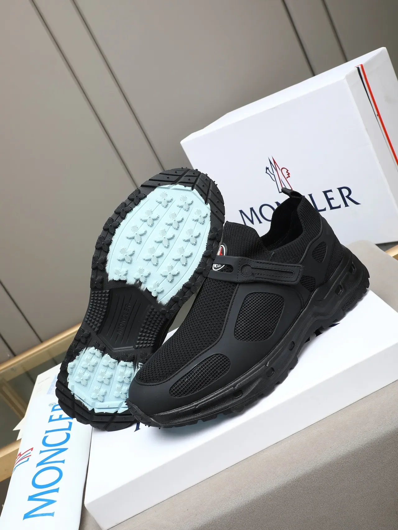 Moncler Black Sock-Fit Mesh Strap Sneaker 4