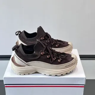 Moncler Brown Beige Chunky Sole Ribbed Knit Collar Lifestyle Sneakers