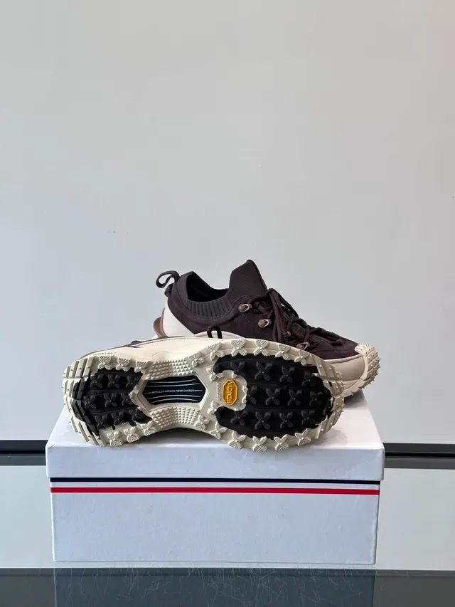 Moncler Marron Beige Semelle Chunky Col Tricot Côtelé Sneakers Lifestyle 2