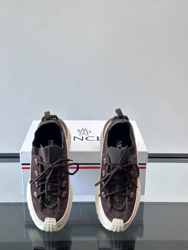 Moncler Marron Beige Semelle Chunky Col Tricot Côtelé Sneakers Lifestyle 4