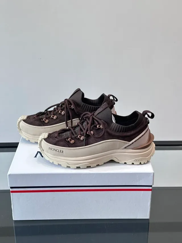 Moncler Marron Beige Semelle Chunky Col Tricot Côtelé Sneakers Lifestyle 5