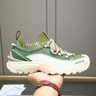 Moncler Green Beige Knit Upper Vibram Lugged Sole Chunky Sneakers