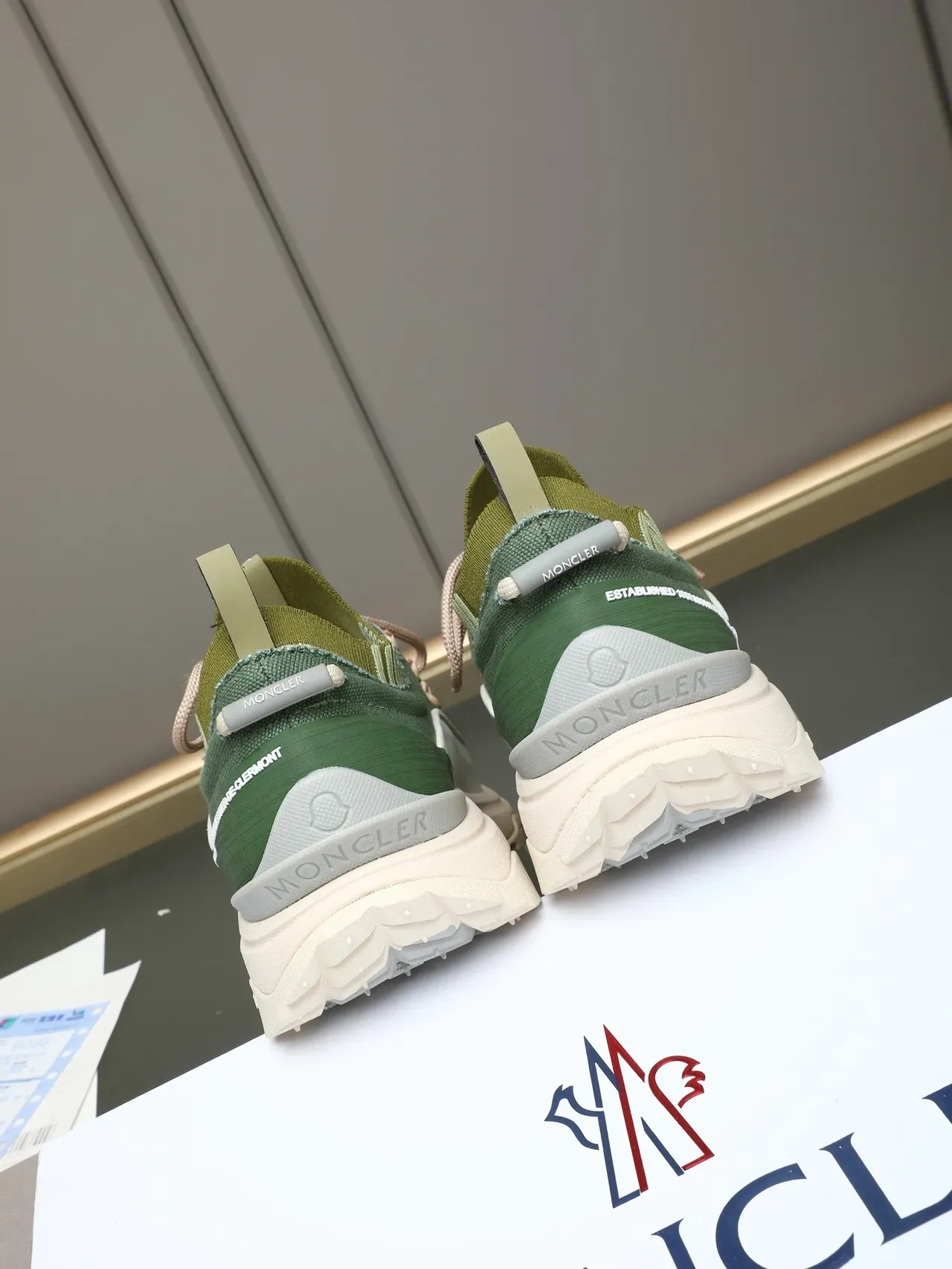 Moncler Green Beige Knit Upper Vibram Lugged Sole Chunky Sneakers 2