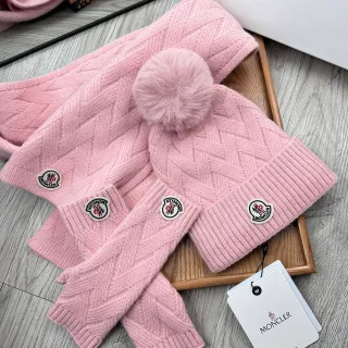 Moncler Pink Cable-Knit Pom-Pom Beanie