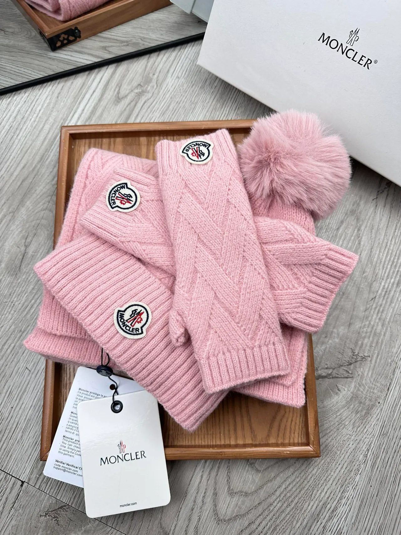 Moncler Pink Cable-Knit Pom-Pom Beanie 3