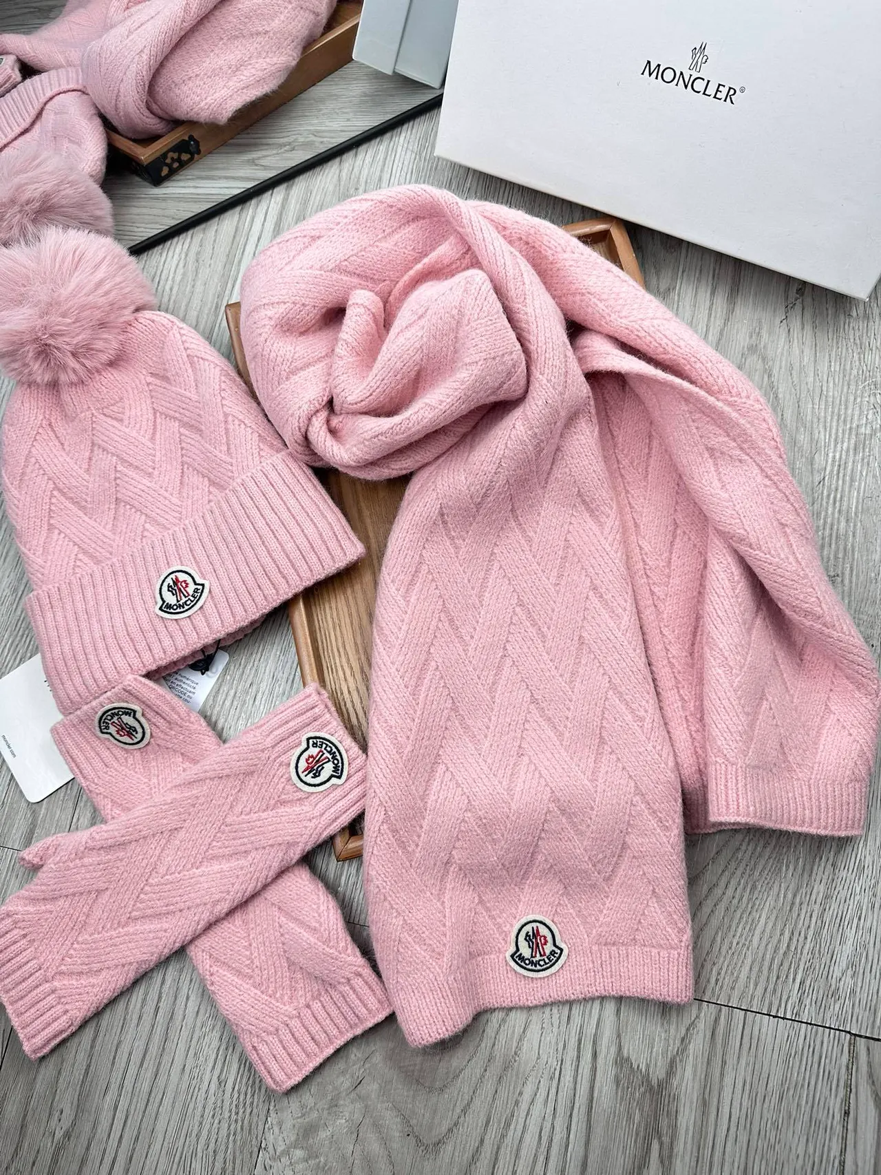 Moncler Pink Cable-Knit Pom-Pom Beanie 7