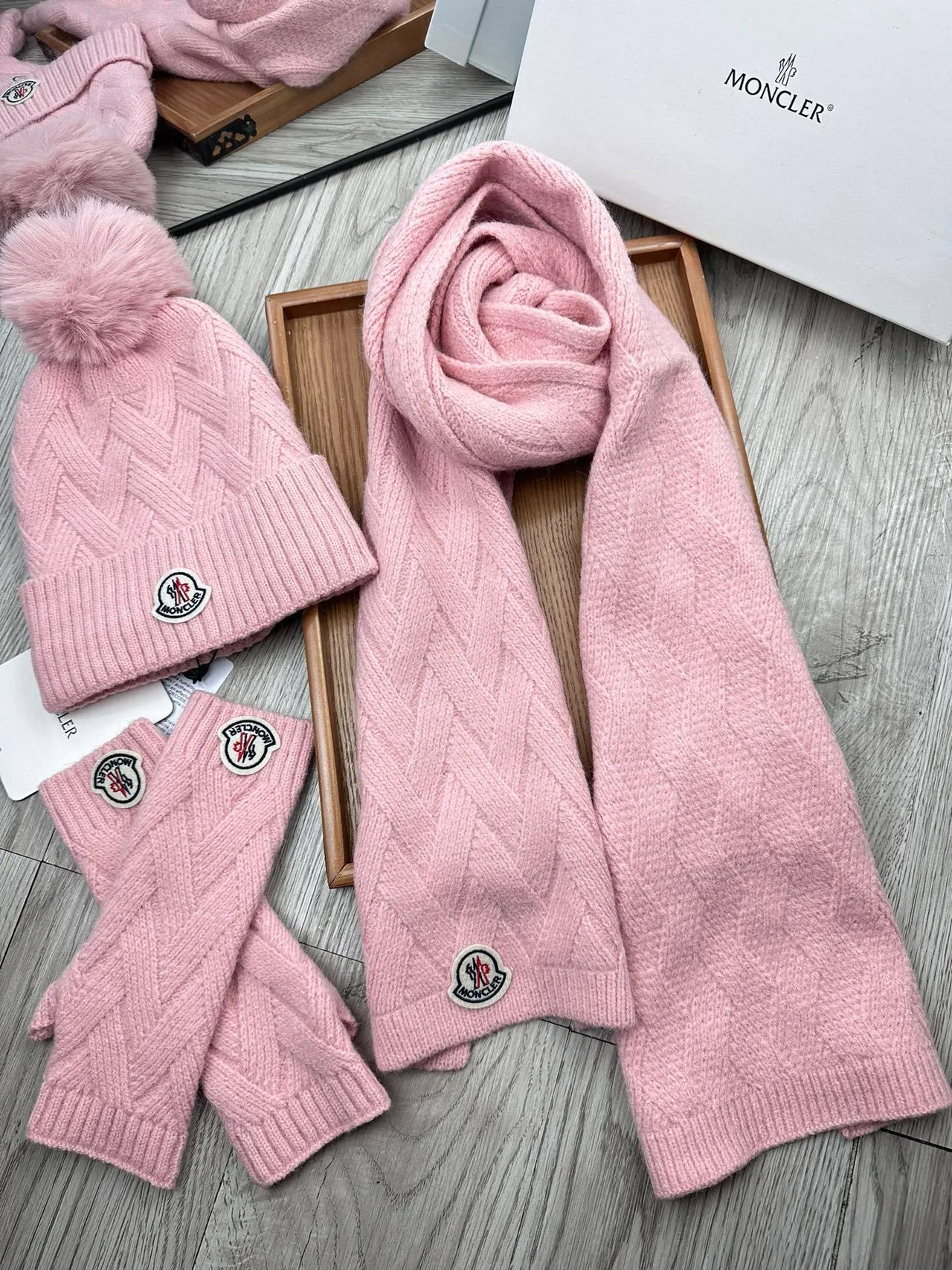 Moncler Pink Cable-Knit Pom-Pom Beanie 8