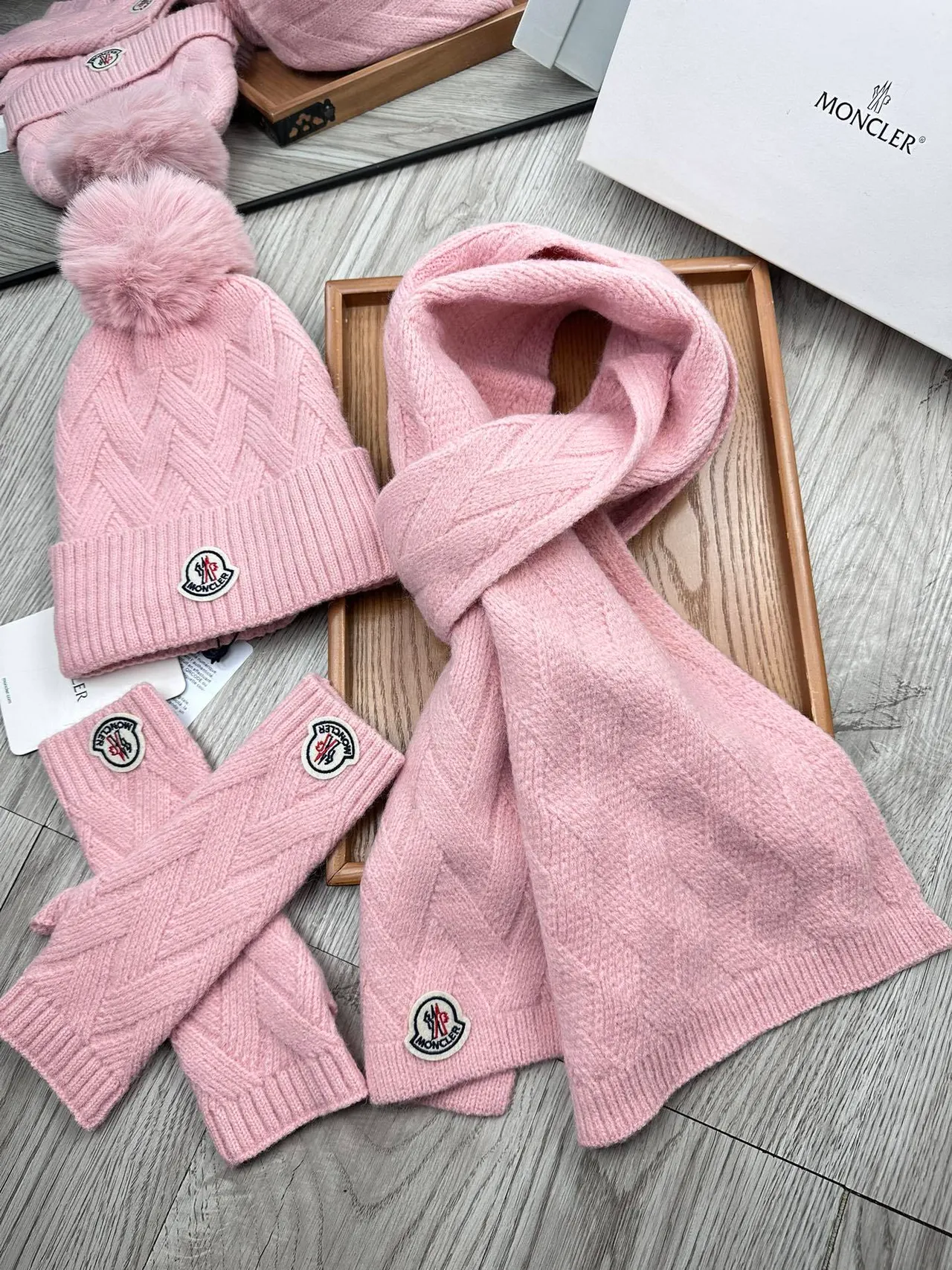 Moncler Pink Cable-Knit Pom-Pom Beanie 9