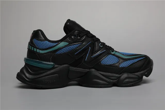 New Balance 9060 tênis chunky pretos azuis teal e rosa 8