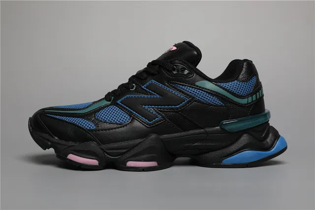New Balance 9060 tênis chunky pretos azuis teal e rosa 9