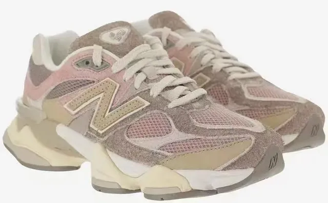 New Balance حذاء رياضي بيجي وردي وسيط الوسيط المواد المختلطة في الجزء العلوي أحذية سميكة 4
