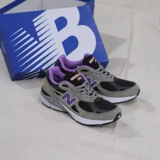 New Balance أحذية رياضية أسلوب حياة رمادي أرجواني أخضر زيتوني سويد وشبكة سوداء مع لمسة على شعار N
