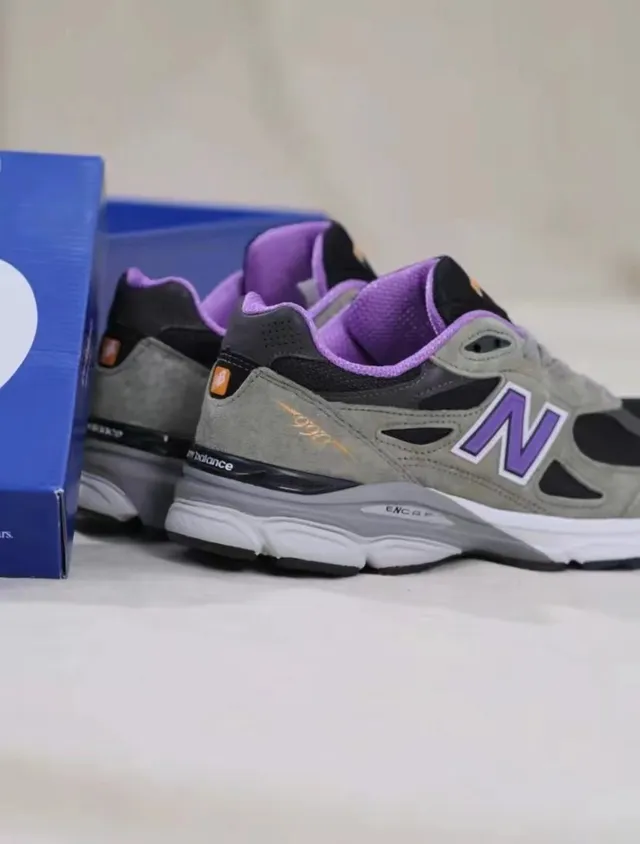 New Balance Gray Purple Olive Green Suede And Black Mesh Upper N Logo Accent Lifestyle Sneakers 3