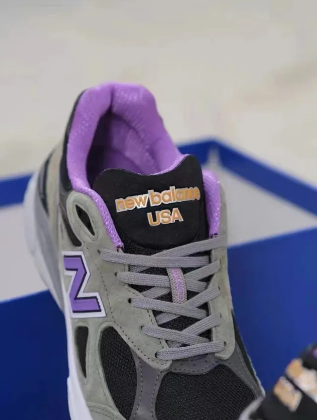 New Balance Gray Purple Olive Green Suede And Black Mesh Upper N Logo Accent Lifestyle Sneakers 4