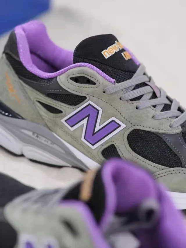 New Balance Gray Purple Olive Green Suede And Black Mesh Upper N Logo Accent Lifestyle Sneakers 5