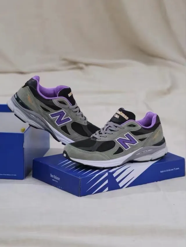 New Balance Gray Purple Olive Green Suede And Black Mesh Upper N Logo Accent Lifestyle Sneakers 7