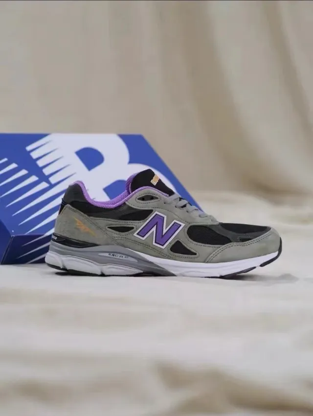 New Balance Gray Purple Olive Green Suede And Black Mesh Upper N Logo Accent Lifestyle Sneakers 8