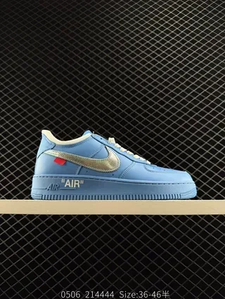 Nike Air Force 1 Blue Metallic Swoosh Low-Top Lifestyle Sneakers 2