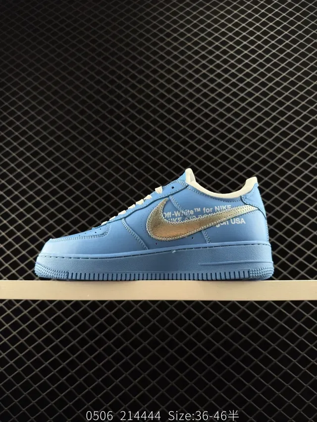 Nike Air Force 1 Blue Metallic Swoosh Low-Top Lifestyle Sneakers 7