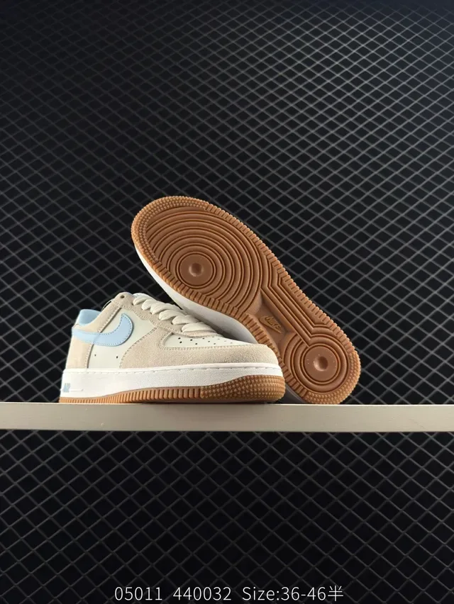 Nike Air Force 1 Low Beige and Light Blue Lifestyle Sneakers 3