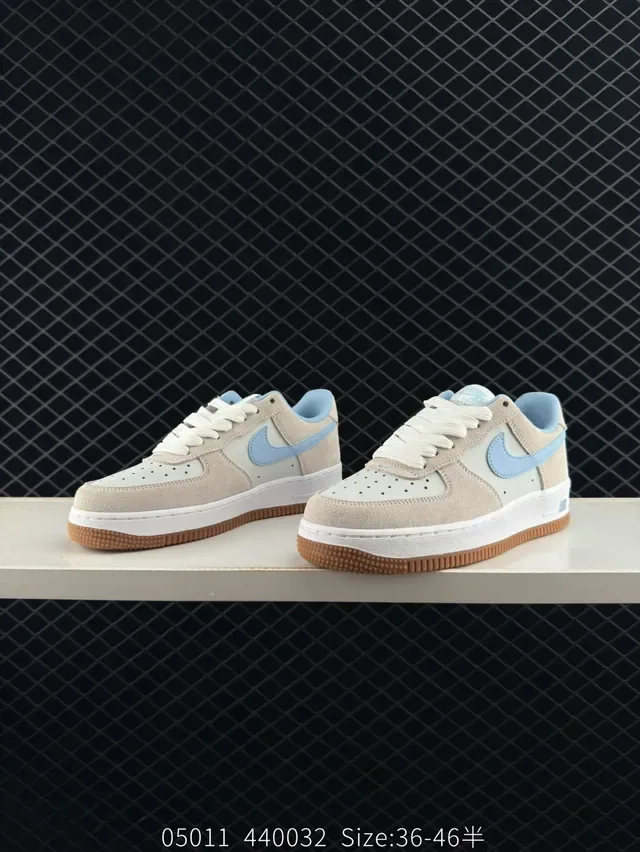 Nike Air Force 1 Low Beige and Light Blue Lifestyle Sneakers 4