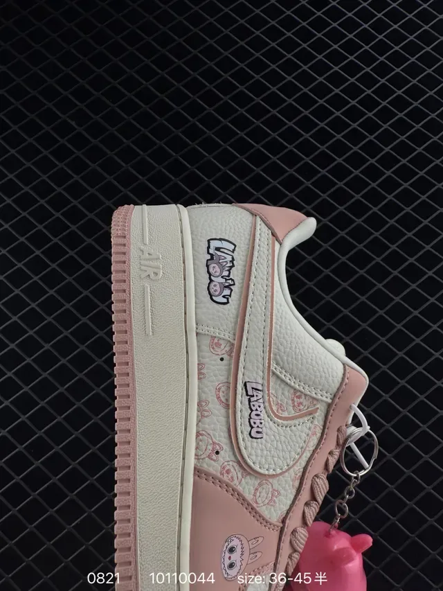 Nike Air Force 1 Low Beige and Pink Graphic Patchwork Lifestyle Sneakers 5