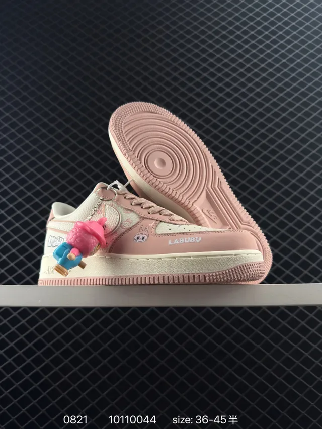 Nike Air Force 1 Low Beige and Pink Graphic Patchwork Lifestyle Sneakers 6