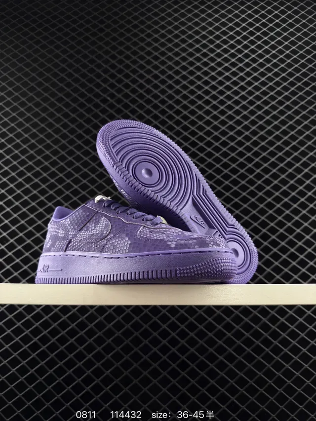 Nike Air Force 1 Low Purple Snake-Texture Lifestyle Sneakers 4