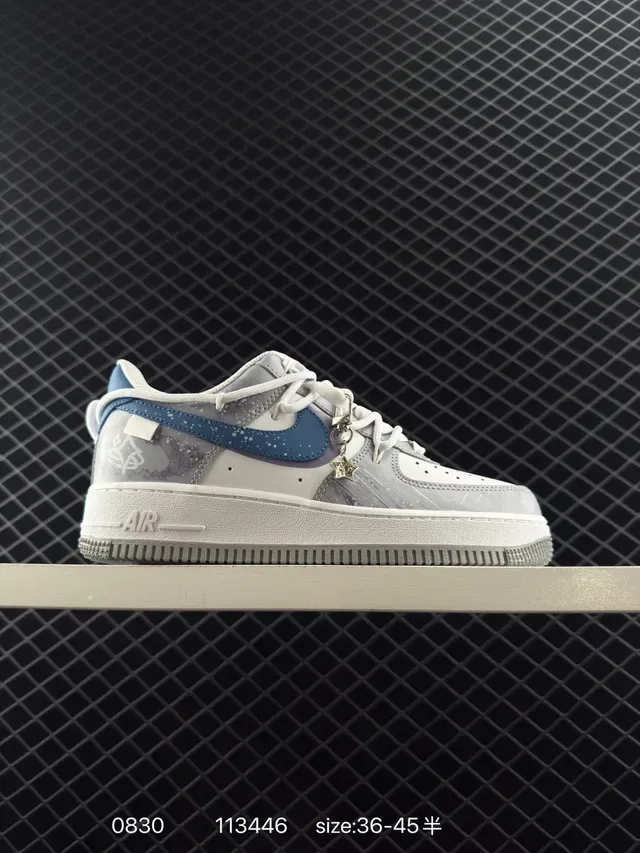 Nike Air Force 1 Low White Blue Speckled Lifestyle Sneakers 7