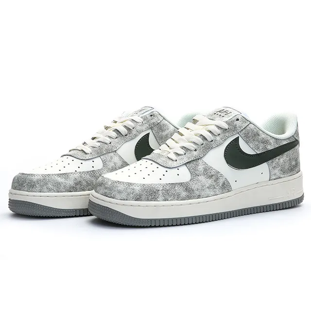 Nike Air Force 1 Speckled Silver and Green Lifestyle Sneakers 9