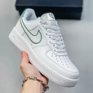 Nike Air Force 1 White Green Low-Top Perforated Toe Lifestyle Sneakers