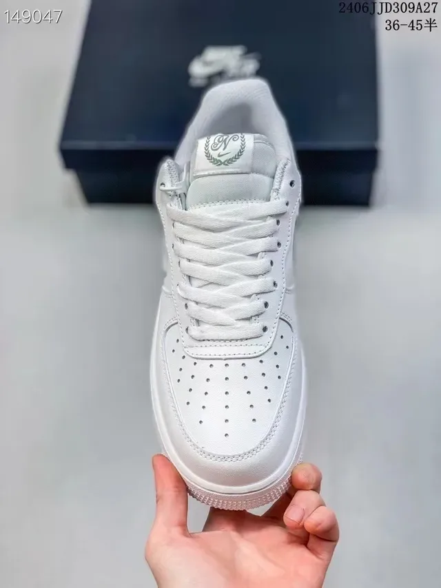 Nike Air Force 1 White Green Low-Top Perforated Toe Lifestyle Sneakers 3