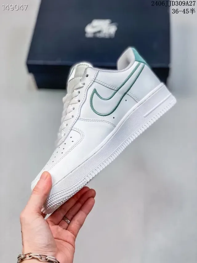 Nike Air Force 1 White Green Low-Top Perforated Toe Lifestyle Sneakers 5