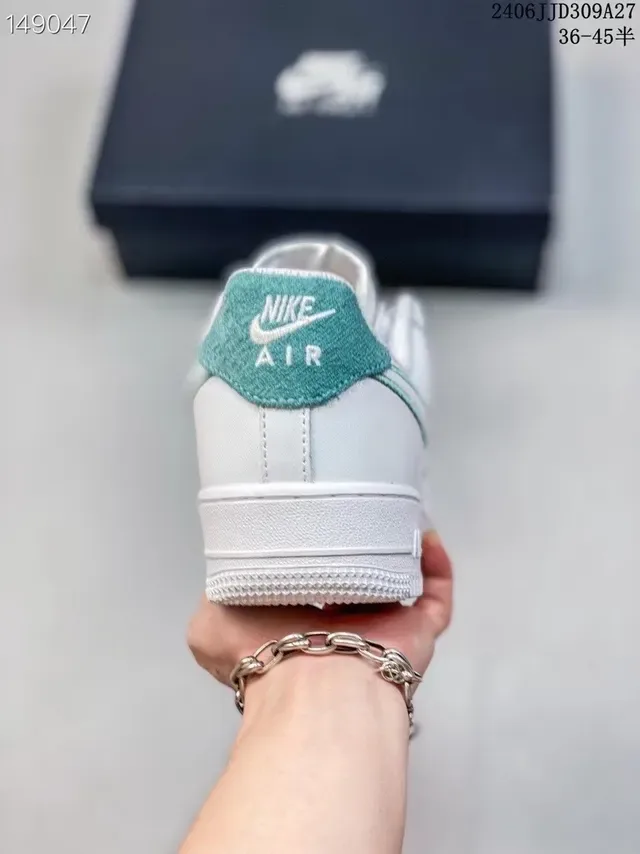 Nike Air Force 1 White Green Low-Top Perforated Toe Lifestyle Sneakers 6