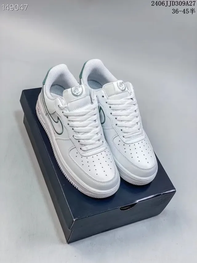Nike Air Force 1 White Green Low-Top Perforated Toe Lifestyle Sneakers 7