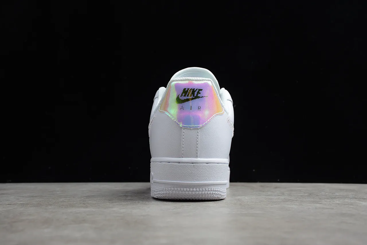 Nike Air Force 1 White Iridescent Swoosh Rainbow Laces Lifestyle Sneakers 2