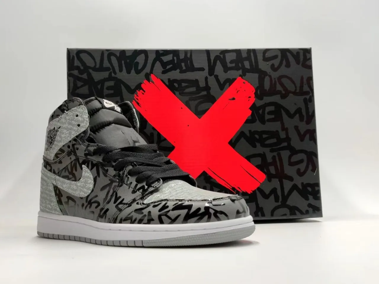 Nike Air Jordan 1 Graffiti Print Black Gray Basketball Shoes 2