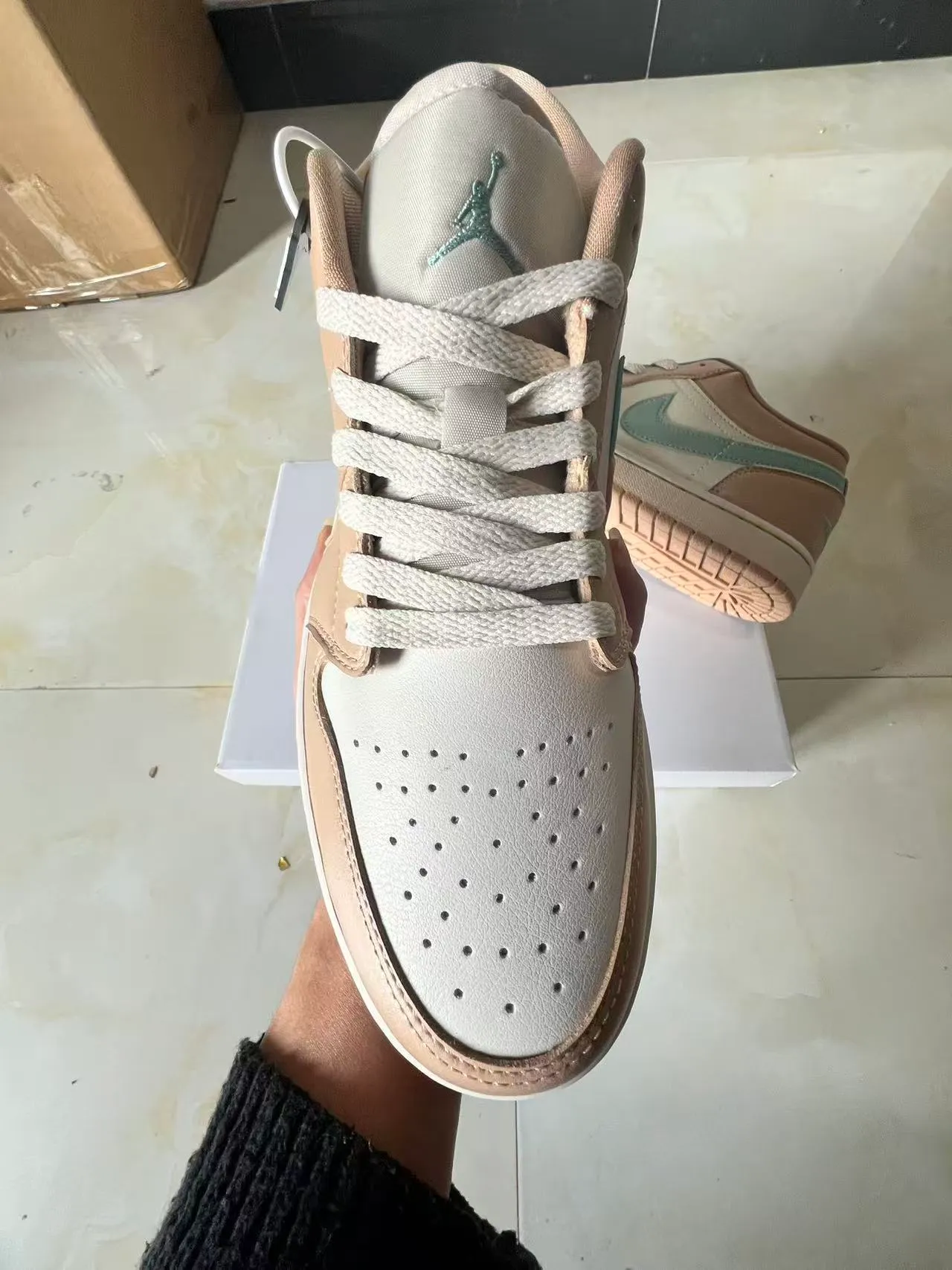 Nike Air Jordan 1 Low Beige and Mint Green Lifestyle Sneakers 3