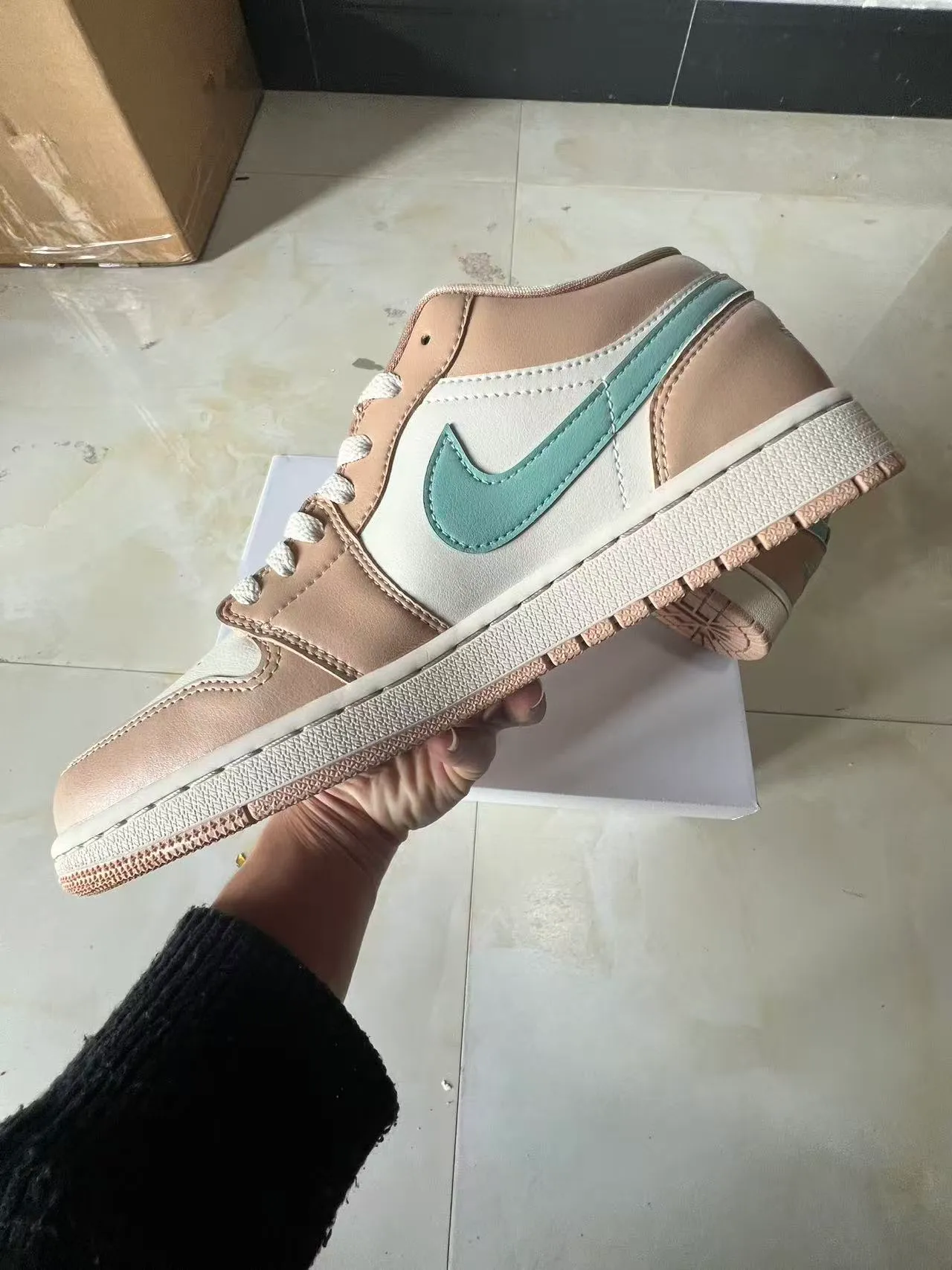 Nike Air Jordan 1 Low Beige and Mint Green Lifestyle Sneakers 5