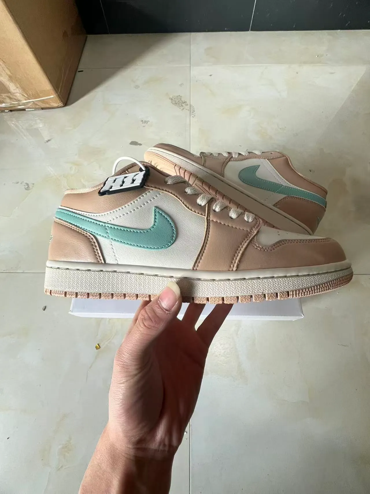 Nike Air Jordan 1 Low Beige and Mint Green Lifestyle Sneakers 7