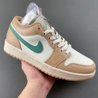 Nike Air Jordan 1 Low Beige and Mint Green Lifestyle Sneakers